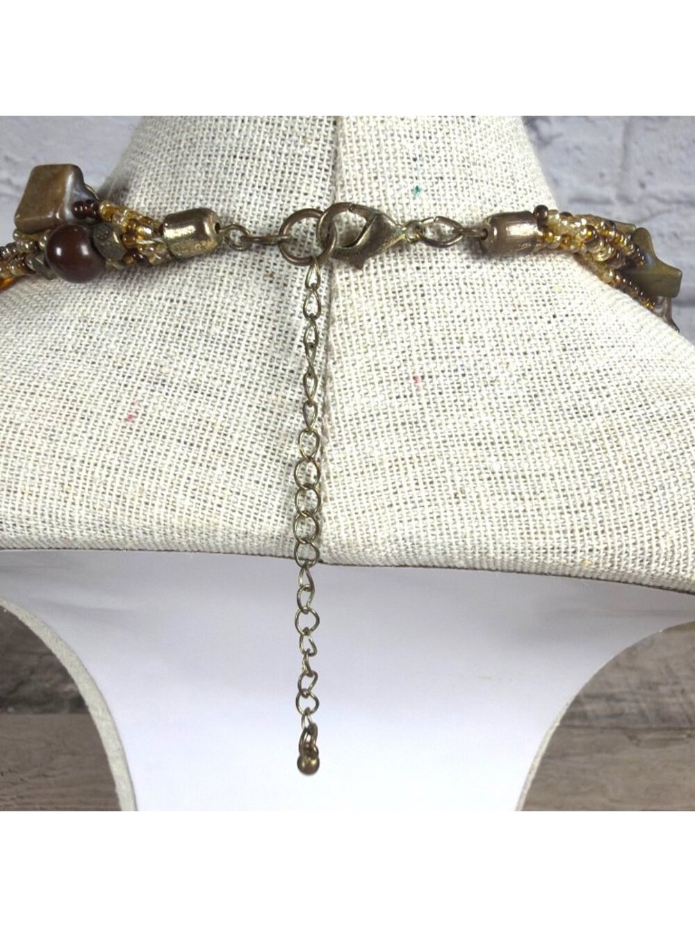 Multi Strand Beaded Statement Necklace Earth Tone Chunky Boho Layered Collar - Picture 5 of 10